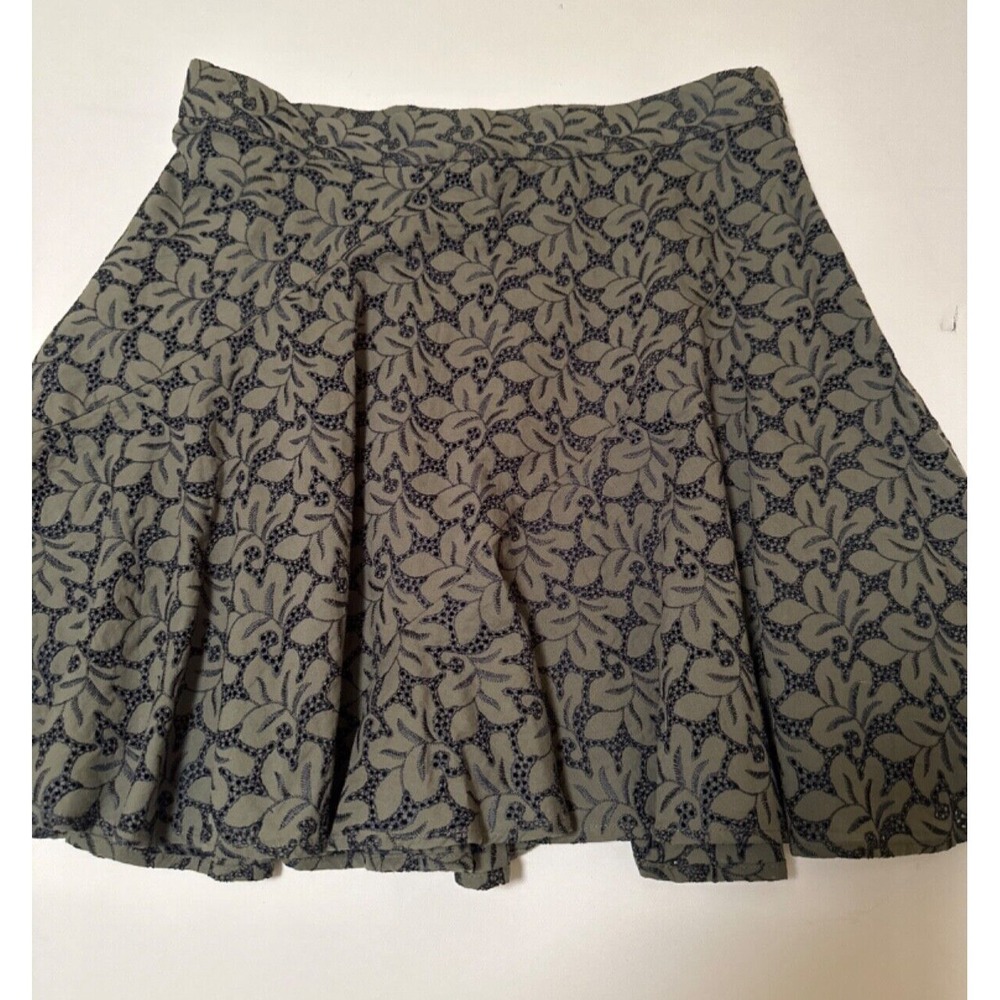 Ann Taylor 100% Cotton Skater Skirt Green Blue Botanical Overlay Women's 12P NWT